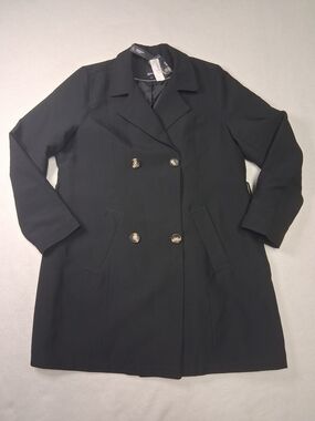 Reitmans Black Double-Breasted Pea Coat with Gold Buttons